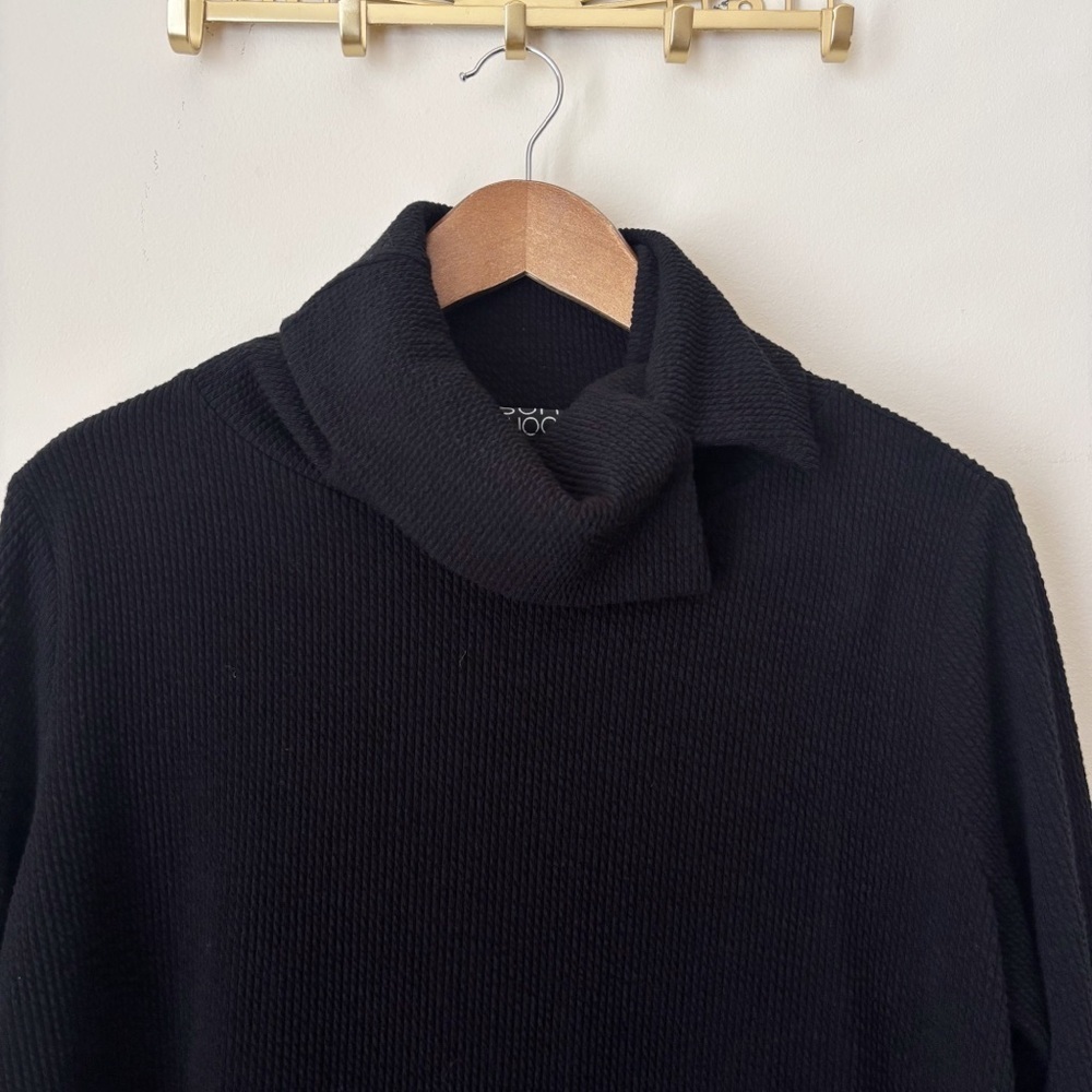 Clara Sunwoo Black Ribbed Cowl Neck Tunic Top Large - Picture 2 of 7